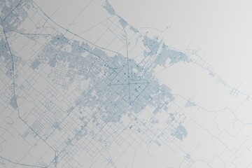 Map of the streets of La Plata (Argentina) made with blue lines on white paper. 3d render, illustration