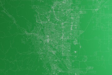 Map of the streets of Colorado Springs (Colorado, USA) made with white lines on green paper. Rough background. 3d render, illustration