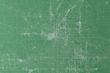 Stylized map of the streets of Grand Rapids (Michigan, USA) made with white lines on green background. Top view. 3d render, illustration