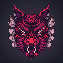 Fototapeta premium Japanese kitsune wild boar mask. Generative AI