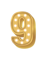 01 Alphabet Gold Bulb Light Number 9