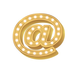 Obraz premium 02 Alphabet Gold Bulb Light Symbol At Sign