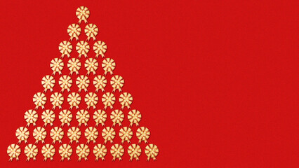 Fototapeta na wymiar Illustrazione 3D. Natale. Fiocco, decorazione, per confezione regalo disposti a forma di albero di Natale. Da utilizzare con spazio per testo..