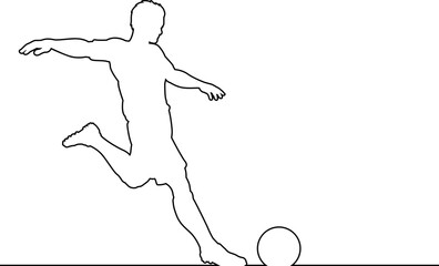 A soccer football player line design with silhouette outline of a footballer