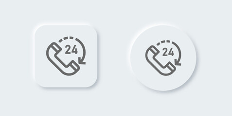 24 hours line icon in neomorphic design style. Service time signs vector illustration.