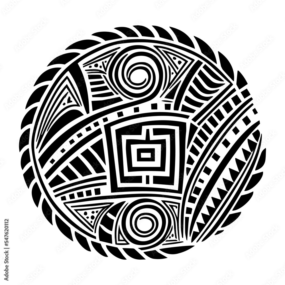 Wall mural tribal tattoo logo polynesian maori mayan inca aztec ethnic black and white seamless pattern tattoo 