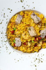 Homemade Paella Rice with tuna and prawns