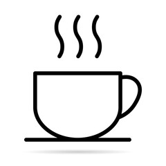Coffee icon with shadow, breakfast drink cafe, cappuccino, hot simple isolated illustration, vector line