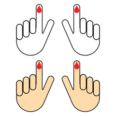 Set of Hand finger with drop blood icon, medical health test symbol, control measurement vector illustration