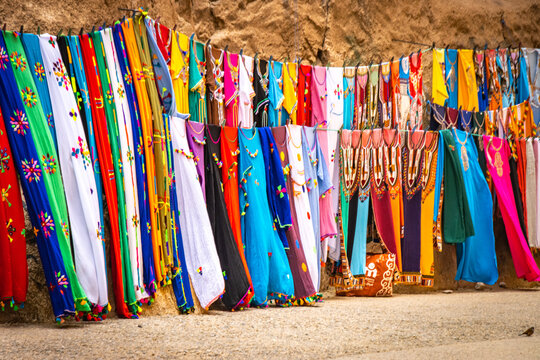 colourful scarves, todra gorge, morocco, desert, rock, canyon, north africa