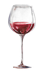 Watercolor wine. A glass of red wine. Caucasian kitchen