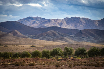 landscape in high atlas mountains, mountains, morocco, north africa, clouds