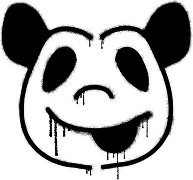 Emoticon graffiti  panda  with black spray paint