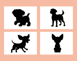 Set of dog silhouette vector isolated on white background animals silhouette set coloring book kids