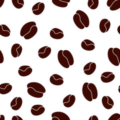 Coffee beans seamless pattern. Vector repeating background design for coffee shop, cafe, restaurant decoration, packaging, wallpaper, textile, fabric print. Colored flat cartoon illustration