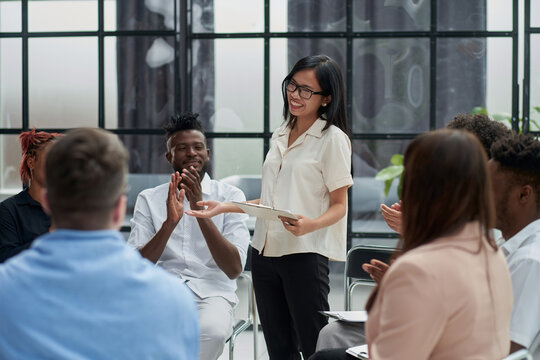 ceo businessman leader with diverse coworkers team