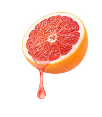 Grapefruit cut in half with dripping juice isolated on white background. clipping path.