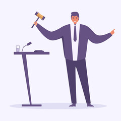 Man seller or auctioneer hold gavel and sell