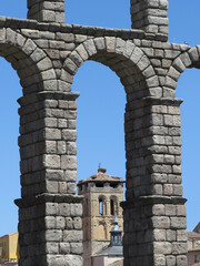 Obraz premium Detail of the Roman Aqueduct in Segovia. (2nd century AD). Spain. Unesco World Heritage.