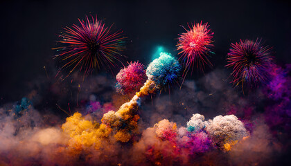 Fototapeta na wymiar Abstract colorful fireworks. AI render.