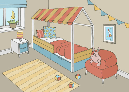 Children room graphic color interior sketch illustration vector 