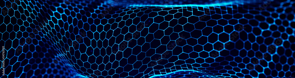 Poster abstract wave of connected hexagons. futuristic polygonal background. artificial intelligence. big d