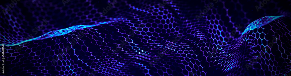 Poster abstract wave of connected hexagons. futuristic polygonal background. artificial intelligence. big d