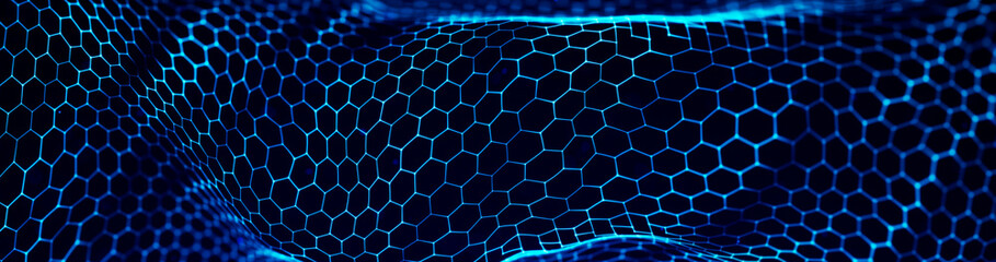 Abstract wave of connected hexagons. Futuristic polygonal background. Artificial intelligence. Big data technology. 3d rendering