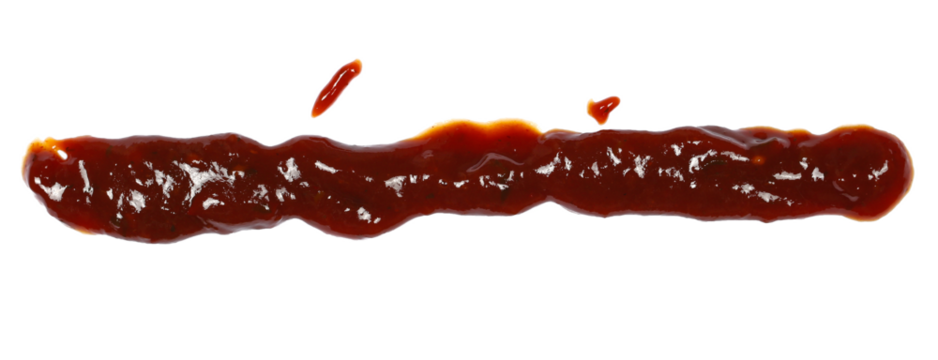 Sauce spicy barbecue with brandy in shape line isolated on white, top view