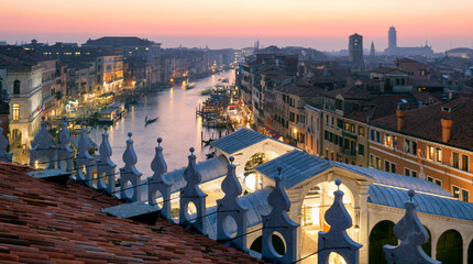 Venezia. Ponte di Rialto sul Canal Grande da Fondego dei Tedeschi.