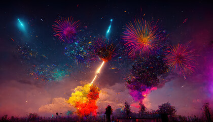 Abstract colorful fireworks. AI render.