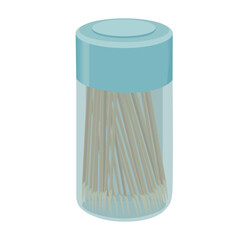 Container with toothpicks on white background