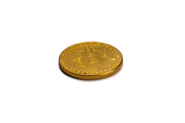 A bitcoin isolated on a white background.