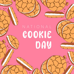National Cookie Day banner, pink background, frame.