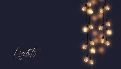 Soft light garland background with blur effect. Christmas lights