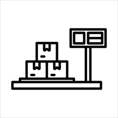 Cargo electronic scale icon. Industrial scale for parcel boxes. Vector illustration