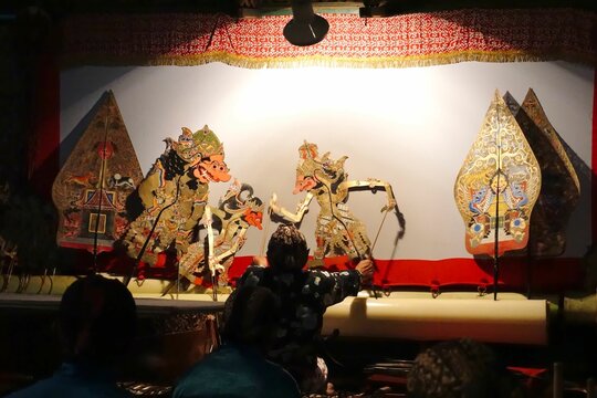 Yogyakarta, Indonesia - March 6th 2018: Closer look over orchestra to puppeteer of wayang kulit