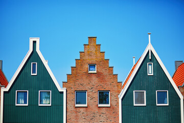 Colorful houses in marine park in Volendam