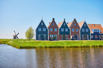 Colorful houses in marine park in Volendam