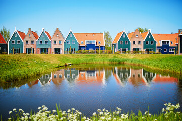 Colorful houses in marine park in Volendam