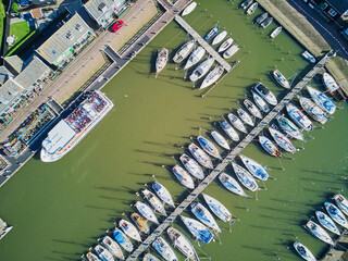 Fototapeta na wymiar Aerial drone view of picturesque village of Marken, near Volendam, North Holland, Netherlands