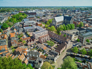 Aerial drone view of the historical center of Alkmaar, North Holland, Netherlands