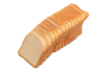 Delicious bread slices isolated on a white background, top view.
