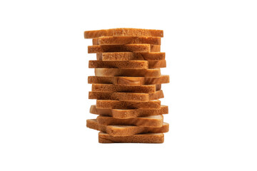 Delicious bread slices isolated on a white background, top view.