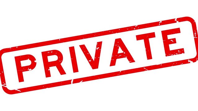 Grunge red private word square rubber seal stamp zoom on white background