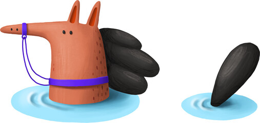 Swimming horse cartoon illustration