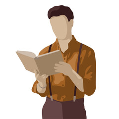 Vector guy reading a book in a terracotta shirt 