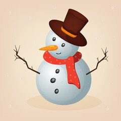 A cheerful winter snowman in a top hat and scarf, for your holiday greetings and decorations