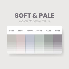 Color palette in a Soft and Pale colour themed collections. Color scheme or colors chart template. Color combination set of RGB, HSL and HEX codes. Color swatch for art, fashion, home, or web design.