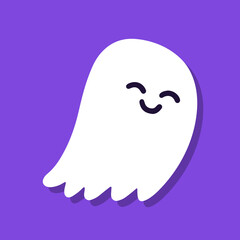 Cute cartoon ghost on purple background.